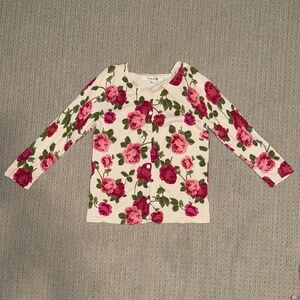 Forever 21 Rose Pattern Floral Print Button Down 3/4 Sleeve Cardigan Sweater (S)